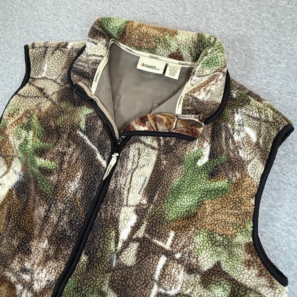 Gander Mountain Mens Fleece Vest Camo Full Zip Hunting Outdoor Large RN 85856
